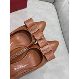 Salvatore Ferragamo Fashion Sheepskin Bow High Heel Shoes For Women Brown