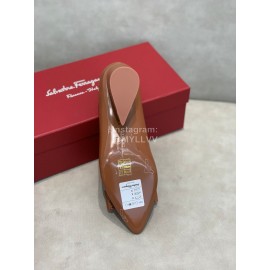 Salvatore Ferragamo Fashion Sheepskin Bow High Heel Shoes For Women Brown