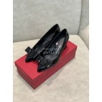 Salvatore Ferragamo Fashion Black Sheepskin Bow High Heel Shoes For Women