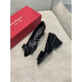 Salvatore Ferragamo Fashion Black Sheepskin Bow High Heel Shoes For Women