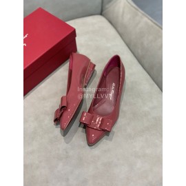 Salvatore Ferragamo Fashion Patent Leather Bow Shoes For Women Wine Red
