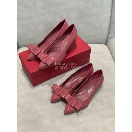 Salvatore Ferragamo Fashion Patent Leather Bow Shoes For Women Wine Red