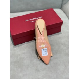 Salvatore Ferragamo Fashion Patent Leather Bow Shoes For Women Khaki