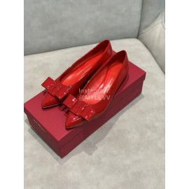 Salvatore Ferragamo Fashion Patent Leather Bow Shoes For Women Red