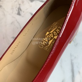 Salvatore Ferragamo Smooth Patent Leather Square Head Shoes For Women Wine Red
