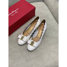 Salvatore Ferragamo New Calf Wave Edge High Heeled Shoes For Women White