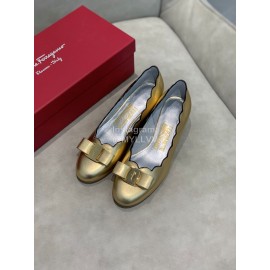 Salvatore Ferragamo New Calf Wave Edge High Heeled Shoes For Women Gold