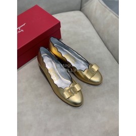 Salvatore Ferragamo New Calf Wave Edge High Heeled Shoes For Women Gold