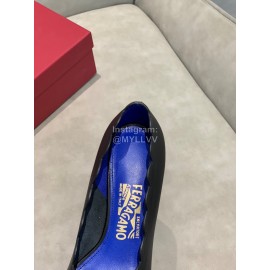 Salvatore Ferragamo New Calf Wave Edge High Heeled Shoes For Women Black