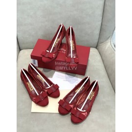 Salvatore Ferragamo Spring Summer New Wave Dot Gauze Shoes For Women Wine Red