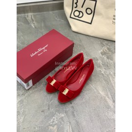 Salvatore Ferragamo Fashion Velvet Bow Thick High Heels For Women Red