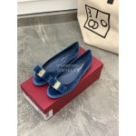 Salvatore Ferragamo Fashion Velvet Bow Flat Heels For Women Blue