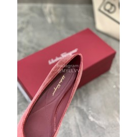 Salvatore Ferragamo Fashion Velvet Bow Flat Heels For Women Wine Red