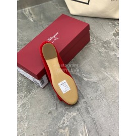 Salvatore Ferragamo Fashion Velvet Bow Flat Heels For Women Red