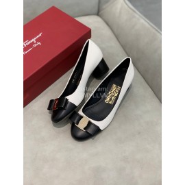 Salvatore Ferragamo Fashion Color Matching Sheepskin High Heels For Women White