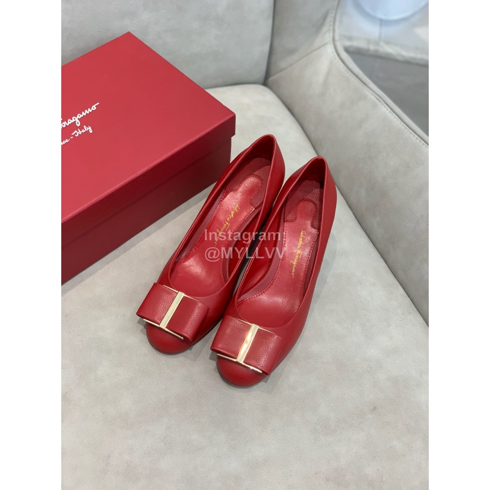 Salvatore Ferragamo Fashion Sheepskin Thick High Heels For Women Red