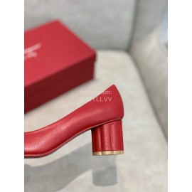 Salvatore Ferragamo Fashion Sheepskin Thick High Heels For Women Red