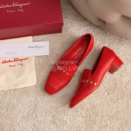 Salvatore Ferragamo Retro Soft Napa Leather Chain High Heels For Women Red
