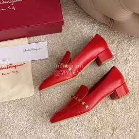 Salvatore Ferragamo Retro Soft Napa Leather Chain High Heels For Women Red