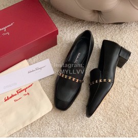 Salvatore Ferragamo Retro Soft Napa Leather Chain High Heels For Women Black