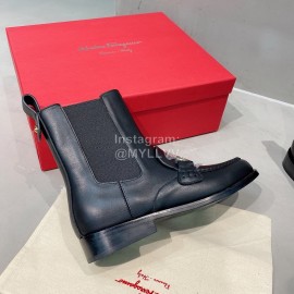 Salvatore Ferragamo Retro Leather Short Boots For Women Black