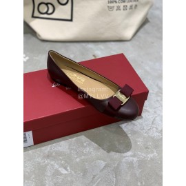 Salvatore Ferragamo Classic Bow Calf Shoes For Women Purplish Red