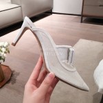 Salvatore Ferragamo Spring Mesh Bow Pointed High Heel Sandals For Women White