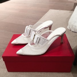 Salvatore Ferragamo Spring Mesh Bow Pointed High Heel Sandals For Women White