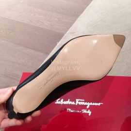 Salvatore Ferragamo Spring Leather Bow Pointed High Heel Sandals For Women Black