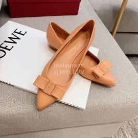 Salvatore Ferragamo Spring Sheepskin Bow Pointed Shoes For Women Orange