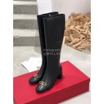 Ferragamo Fashion Gancini Buckle Black Cowhide Long Boots For Women 