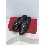 Ferragamo Fashion Cowhide Bow Sandals For Women Black