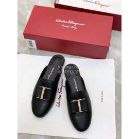 Ferragamo Fashion Cowhide Bow Sandals For Women Black