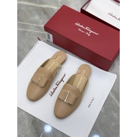 Ferragamo Fashion Cowhide Bow Sandals For Women Khaki