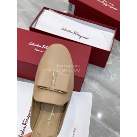 Ferragamo Fashion Cowhide Bow Sandals For Women Khaki