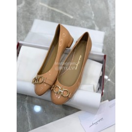 Ferragamo New Gancini Buckle Patent Leather High Heels For Women Apricot