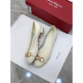 Ferragamo New Gancini Buckle Patent Leather High Heels For Women White