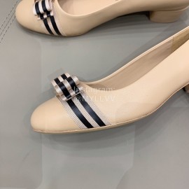 Ferragamo New Bow Sheepskin High Heels For Women Beige