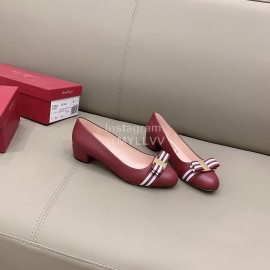 Ferragamo New Bow Sheepskin High Heels For Women Wine Red