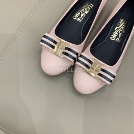 Ferragamo New Bow Sheepskin High Heels For Women Pink