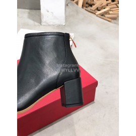 Ferragamo Cowhide Thick High Heeled Short Boots For Women Black