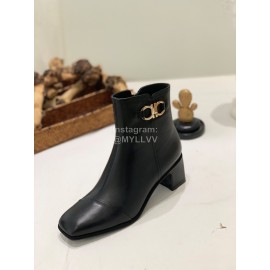 Ferragamo Gancini Buckle Black Cowhide Thick High Heeled Short Boots For Women 