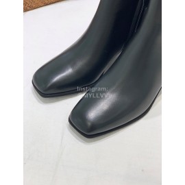 Ferragamo Gancini Buckle Cowhide Thick High Heeled Short Boots For Women Black