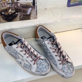 Golden Goose Calf Leather Casual Shoes For Men And Women Silver