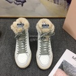 Golden Goose Winter Calf Lamb Wool High Top Casual Shoes For Women White