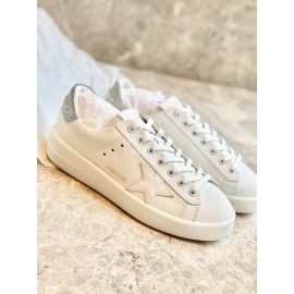 Golden Goose Thick Soled Calf Leather Casual Shoes For Women Silver