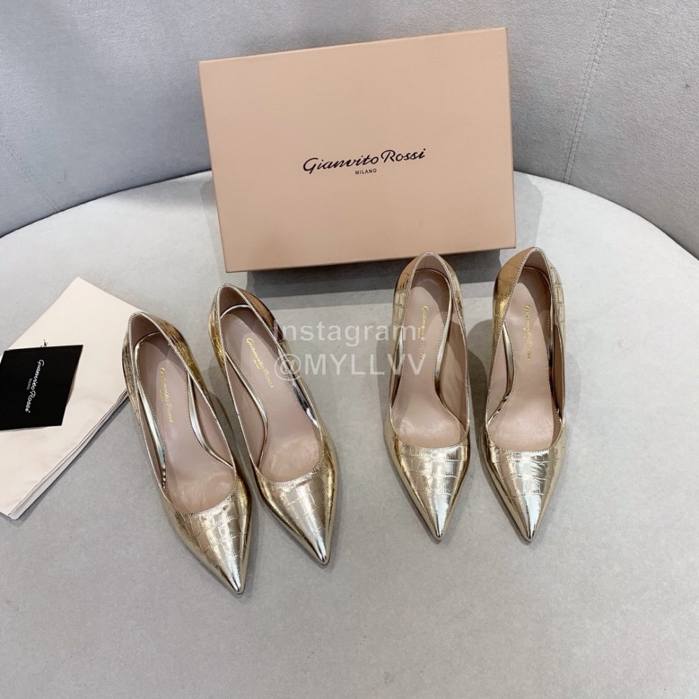 Gianvito Rossi Fashion Embossed Leather Pointed High Heels For Women Gold