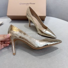 Gianvito Rossi Fashion Embossed Leather Pointed High Heels For Women Gold
