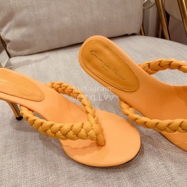 Gianvito Rossi Summer Leather Woven High Heeled Flip Flops For Women Orange