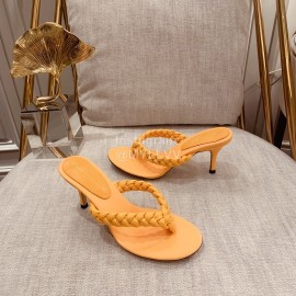 Gianvito Rossi Summer Leather Woven High Heeled Flip Flops For Women Orange